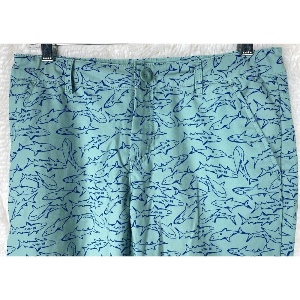 Cat & Jack Boys 14 Husky Quick Dry Button Up Shorts Green Blue Sharks - Picture 4 of 8